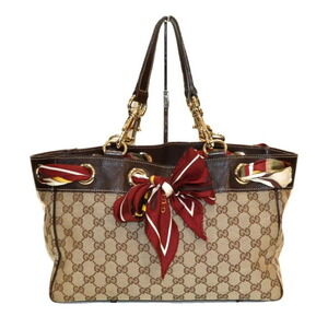 GUCCI GG Canvas Tote Bag Beige Tan Brown Dark Leather classic handbag scarf